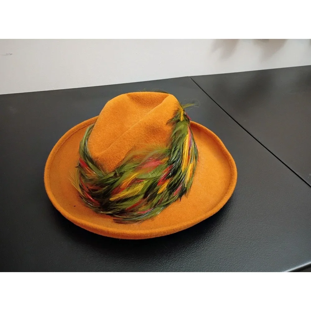 Antique Wool Hat- an exclusive Lisa- Union Made Feather Lined Multicolor Fedora